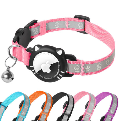 Reflective Breakaway Cat Collar with AirTag Holder & Bell — Pink