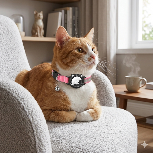 Reflective Breakaway Cat Collar with AirTag Holder & Bell — Pink